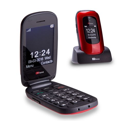 TTfone Lunar TT750 Red Flip Big Button Easy Menu Mobile with Vodafone Pay As You Go SIM